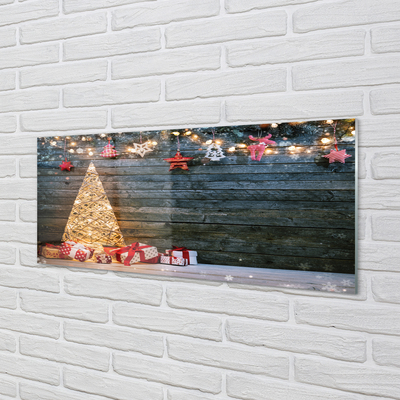 Glas schilderij Kerstboom presenteert decoraties