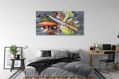 Schilderij op glas Mes bataty spinazie tomaten