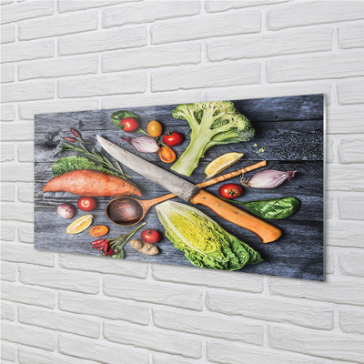 Schilderij op glas Mes bataty spinazie tomaten