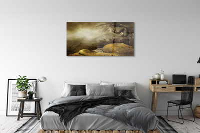 Foto schilderij op glas Dragon mountains gold clouds