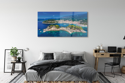 Foto op glas Griekenland. Panorama van de stad van de zee