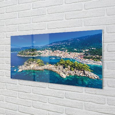 Foto op glas Griekenland. Panorama van de stad van de zee