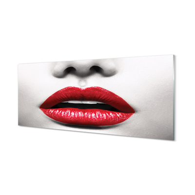 Schilderij op glas Rode vrouw met rode lippen
