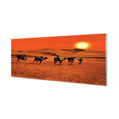 Schilderij op glas Kamelen mensen woestijn zon lucht