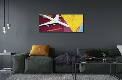 Schilderij op glas Vliegtuig passport-kaart