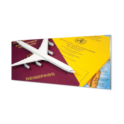 Schilderij op glas Vliegtuig passport-kaart