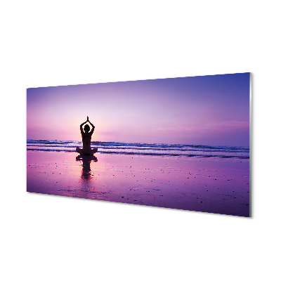 Schilderij op glas Vrouw zee yoga