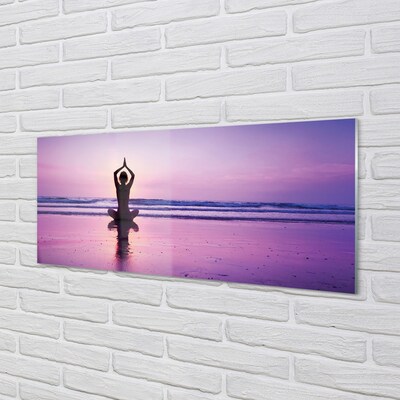 Schilderij op glas Vrouw zee yoga