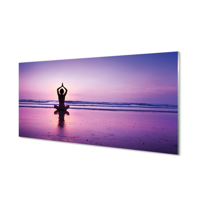 Schilderij op glas Vrouw zee yoga