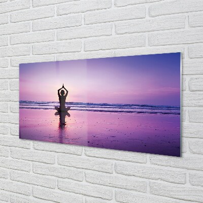 Schilderij op glas Vrouw zee yoga