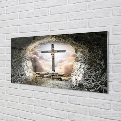 Glas schilderij Jezus cross cave