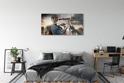 Schilderij op glas Fietser-fietswolken