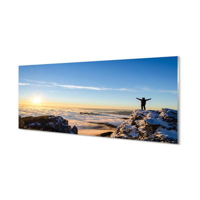 Schilderij op glas Bergen man oost wolken