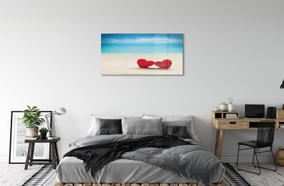 Schilderij op glas Harten rode zeezand