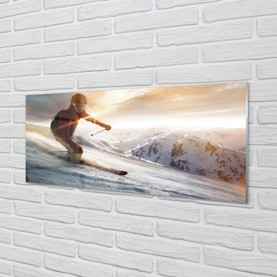 Glas schilderij Man ski-polen