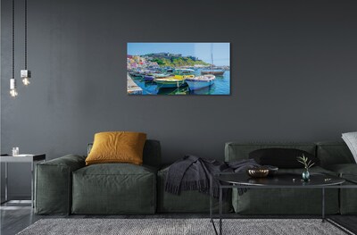 Schilderij op glas Bergen zee schepen