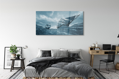 Schilderij op glas Stormschip sky sea