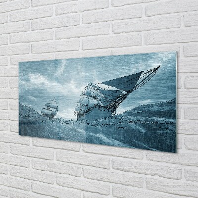 Schilderij op glas Stormschip sky sea