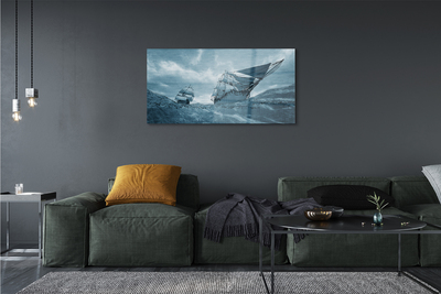 Schilderij op glas Stormschip sky sea