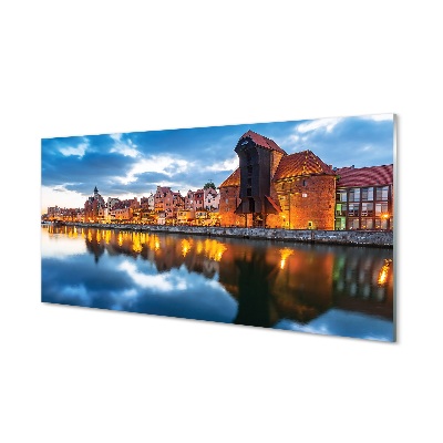 Foto op glas Gdańsk river-gebouwen