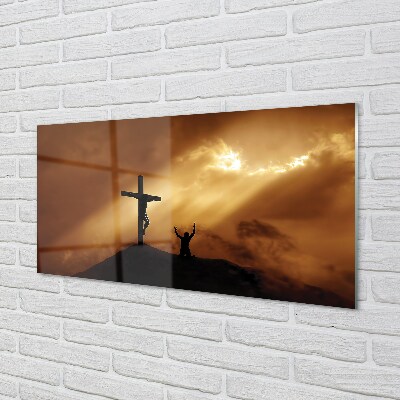 Glas schilderij Licht jezus kruis