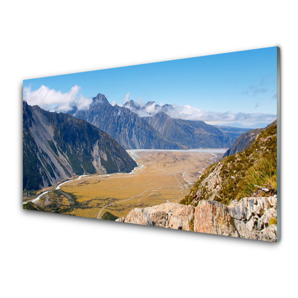 Foto op glas Mountain landschap van de vallei