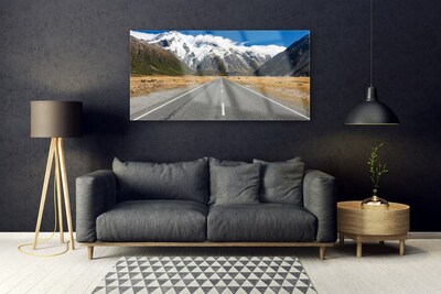 Foto op glas Snow mountain road landschap