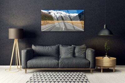 Foto op glas Snow mountain road landschap