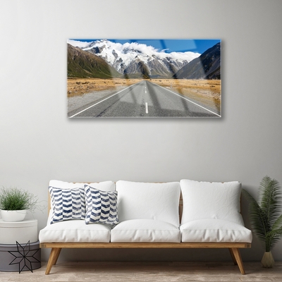 Foto op glas Snow mountain road landschap