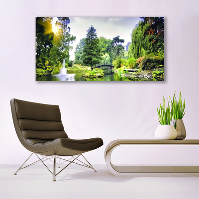 Foto op glas Nature zon bos waterval