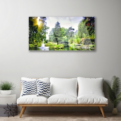 Foto op glas Nature zon bos waterval