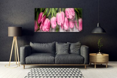 Foto op glas Tulpen op muur