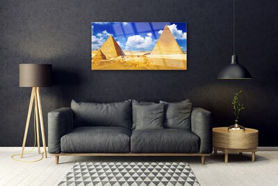 Glas schilderij Piramides landschap van de woestijn
