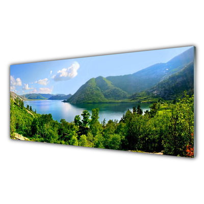 Glas schilderij Bos bergenlandschap lake