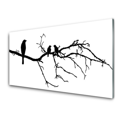 Glas schilderij Bird branch nature art