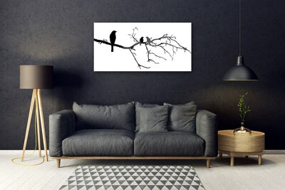 Glas schilderij Bird branch nature art