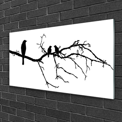 Glas schilderij Bird branch nature art