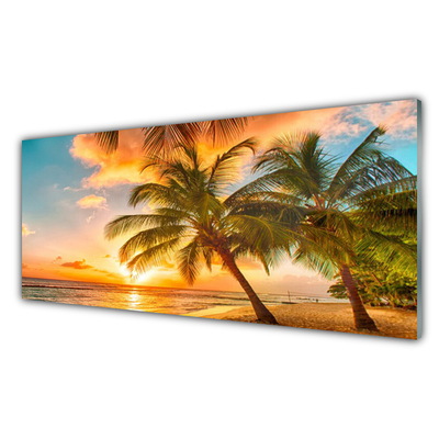Glas schilderij Palm tree sea landscape