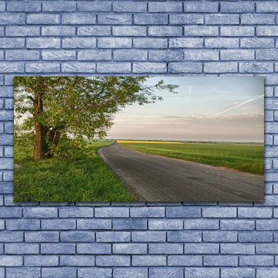 Glas schilderij Way tree landschap van het gras