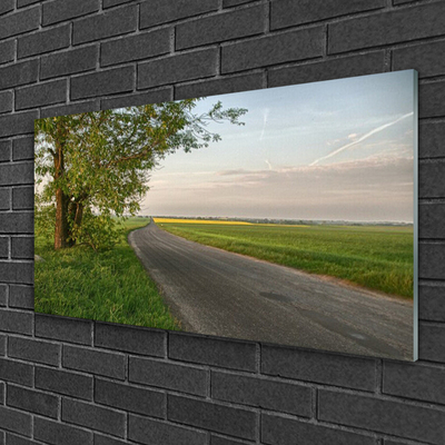 Glas schilderij Way tree landschap van het gras