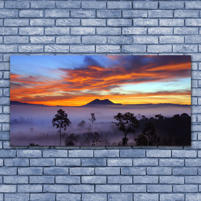 Glas schilderij Mist bomen van het landschap