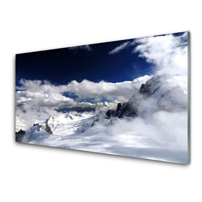 Glas schilderij Wolken landschap van de berg