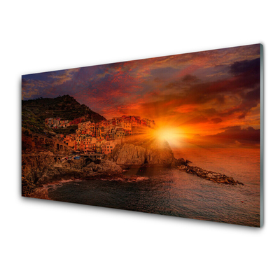 Glas schilderij Zee landschap van de stad
