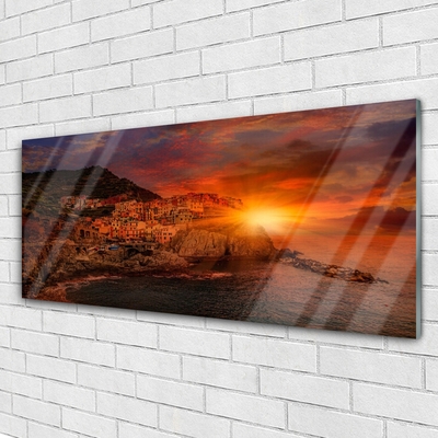 Glas schilderij Zee landschap van de stad