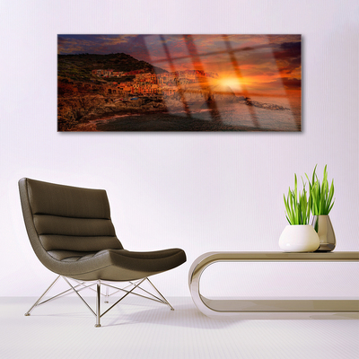 Glas schilderij Zee landschap van de stad