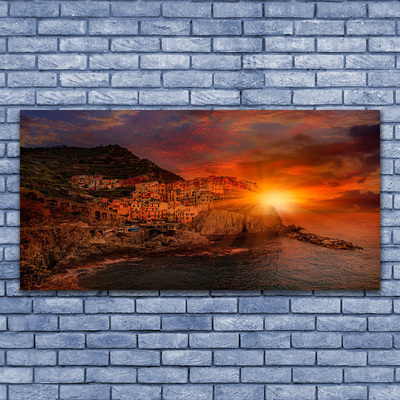 Glas schilderij Zee landschap van de stad