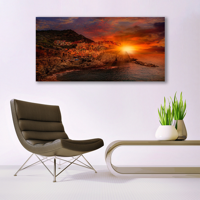 Glas schilderij Zee landschap van de stad
