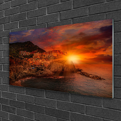 Glas schilderij Zee landschap van de stad