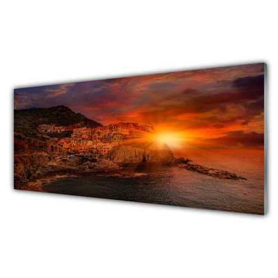 Glas schilderij Zee landschap van de stad