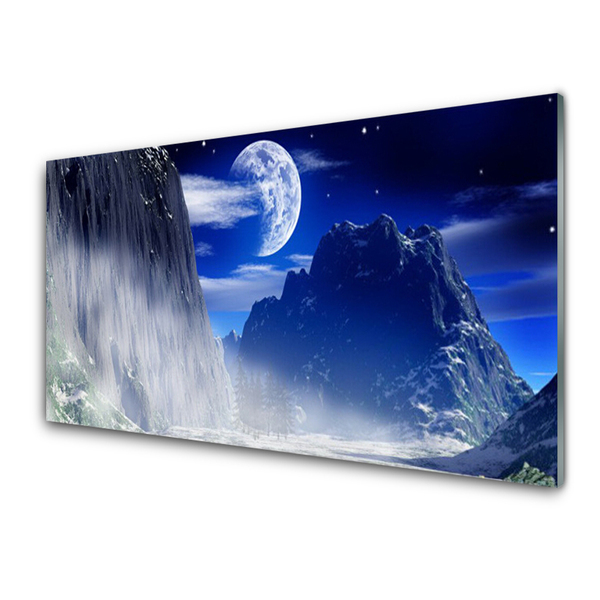 Glazen schilderij Maan van de nacht landschap van de berg